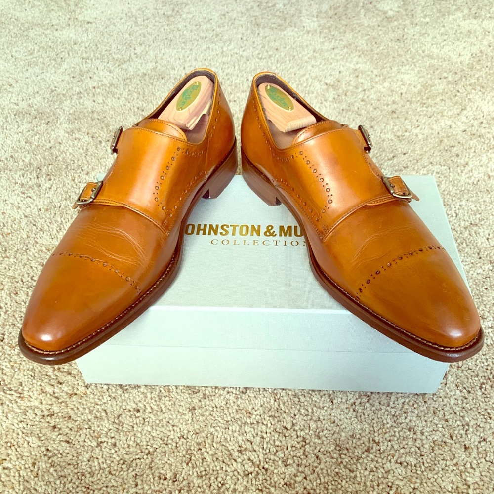 Johnston and Murphy double monk straps. Cognac.